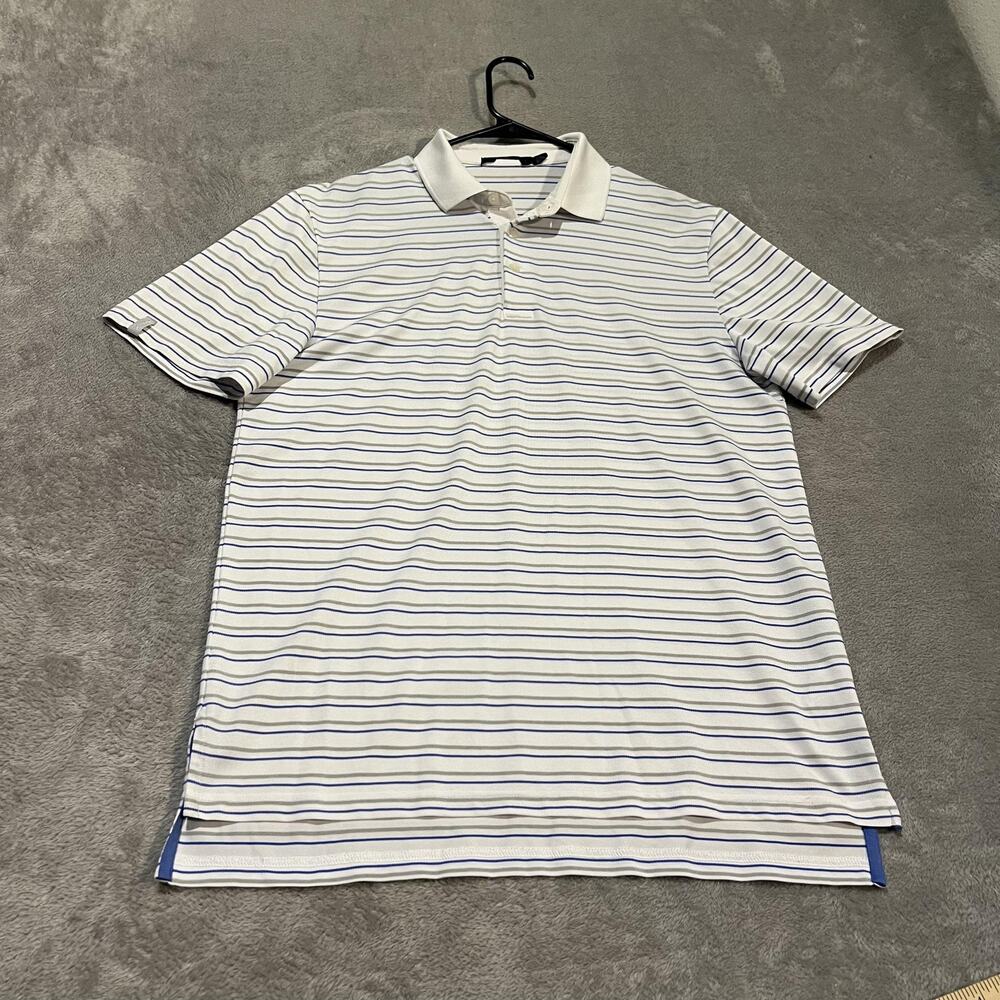 RLX Ralph Lauren Polo Shirt Mens Large White Stripe Golf Stretch Performance